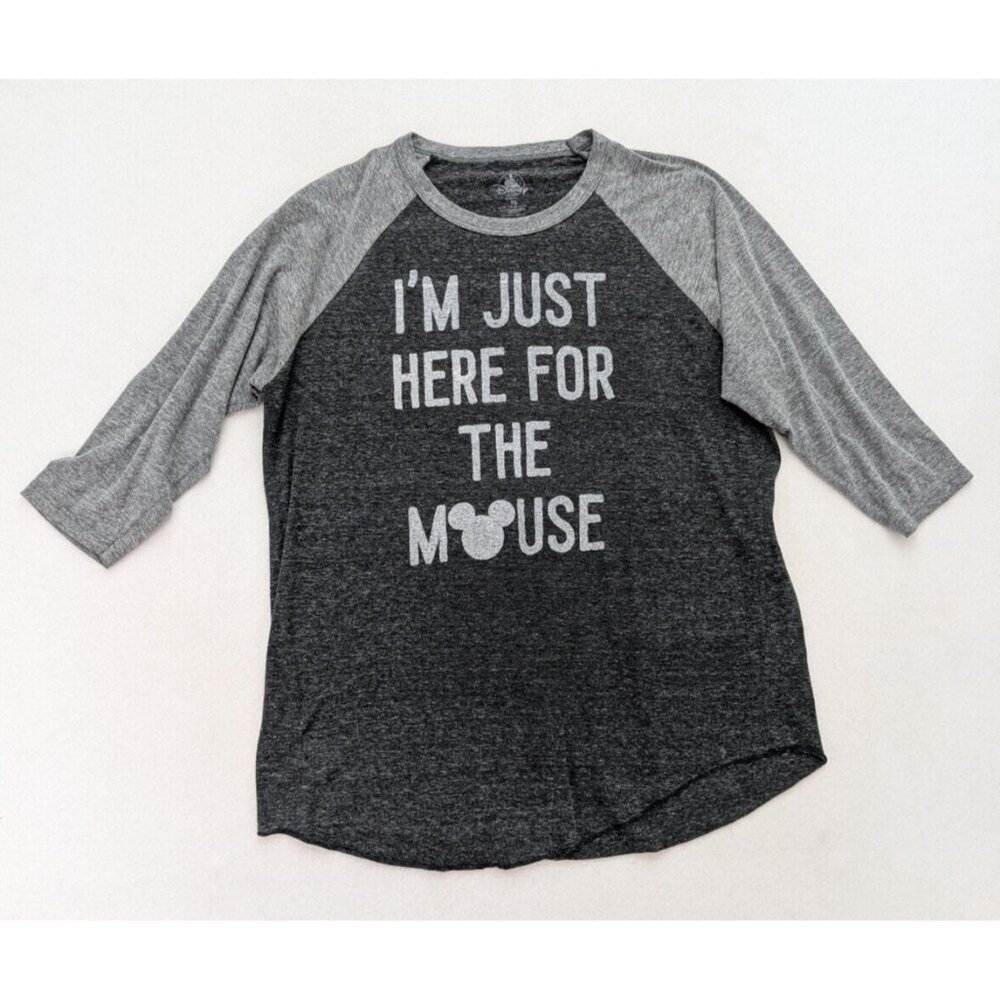 Disney Parks Women's T-shirt Size XL I'm Just Here For The Mouse Gray Raglan